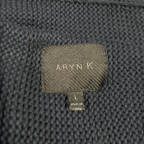 ARYN K Womens Navy Blue Knit Cardigan Faux Leather Sleeve Shawl Collar Size‎ L - Picture 6 of 6